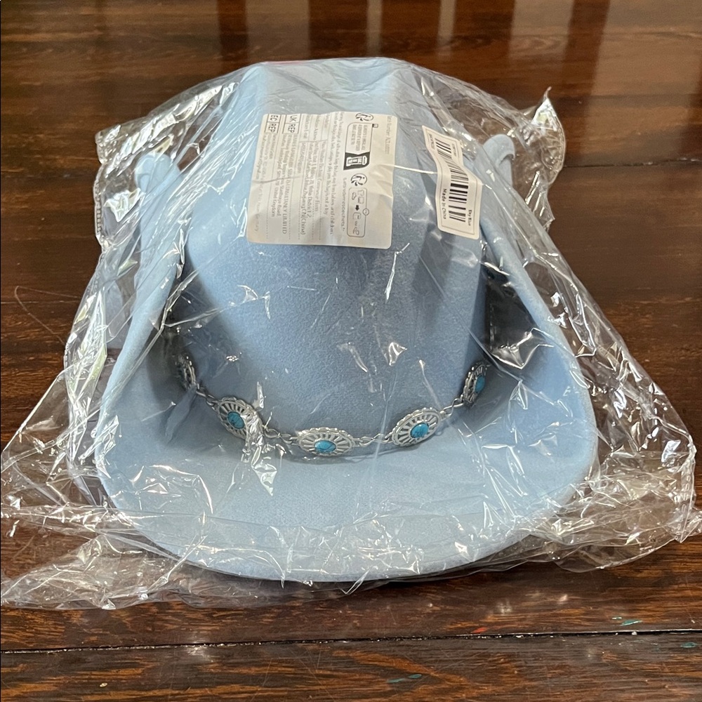 Sky Blue Cowboy/ Cowgirl Hat with Decorative faux silver/ turquoise Band
